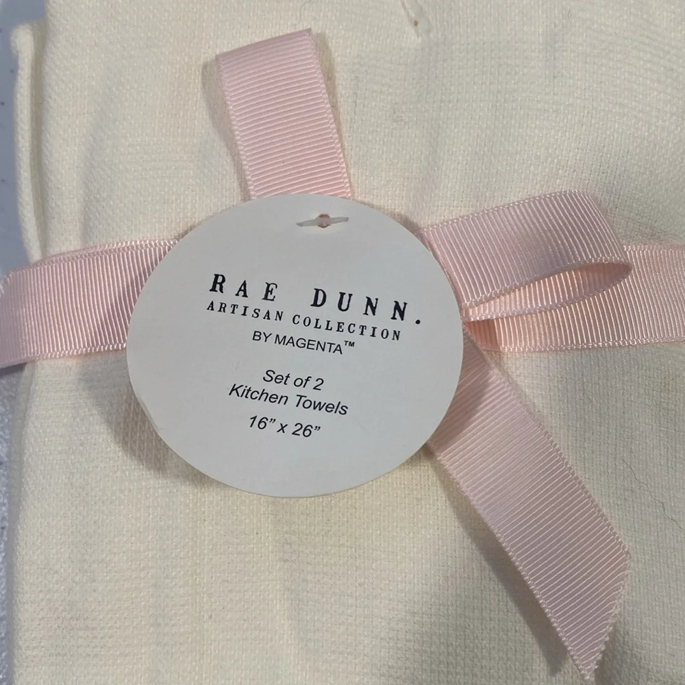 NWT Rae Dunn Peep Peep Kitchen Towels - Cream and Pink Easter Set of 2